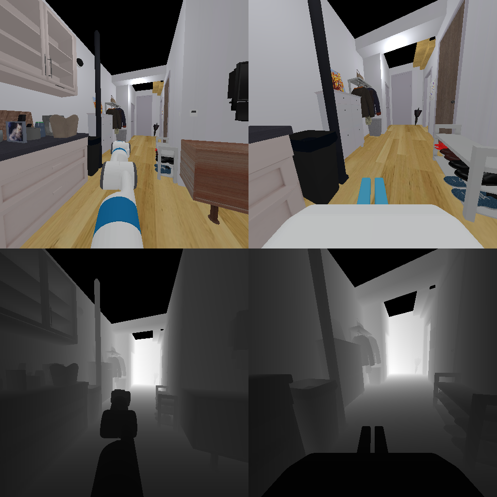 RGBD from two cameras of Fetch robot inside the ReplicaCAD dataset scene