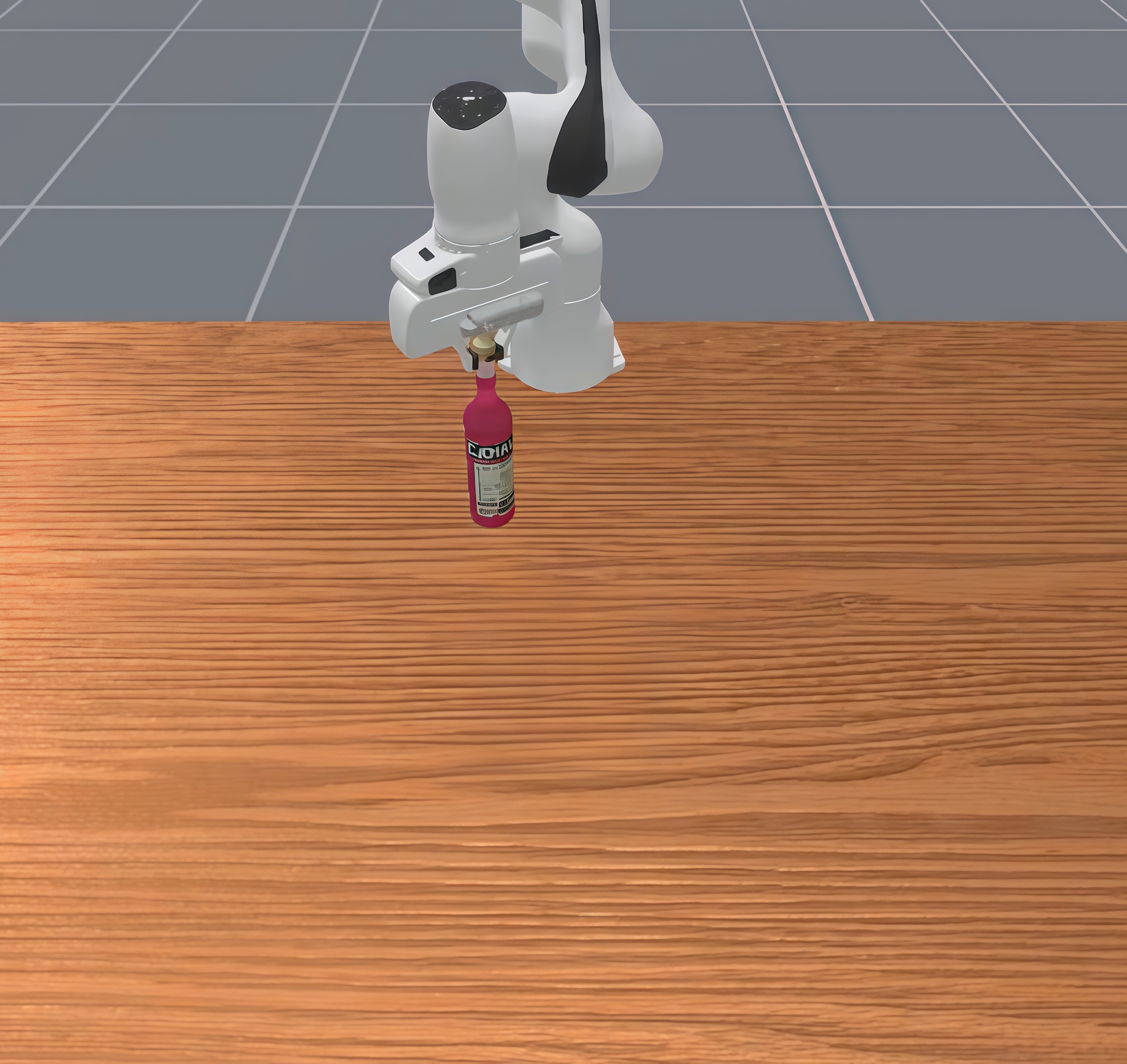 Robot gripper grasping the cap of a bottle